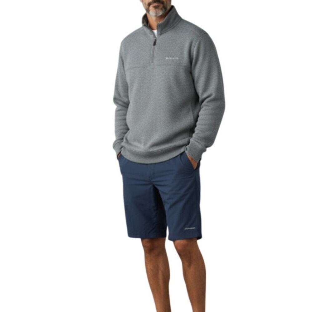 COLUMBIA 1/4 Zip Pulover Sweatshirt Men L Gray Fleece Outdoor Cozy Travel Casual